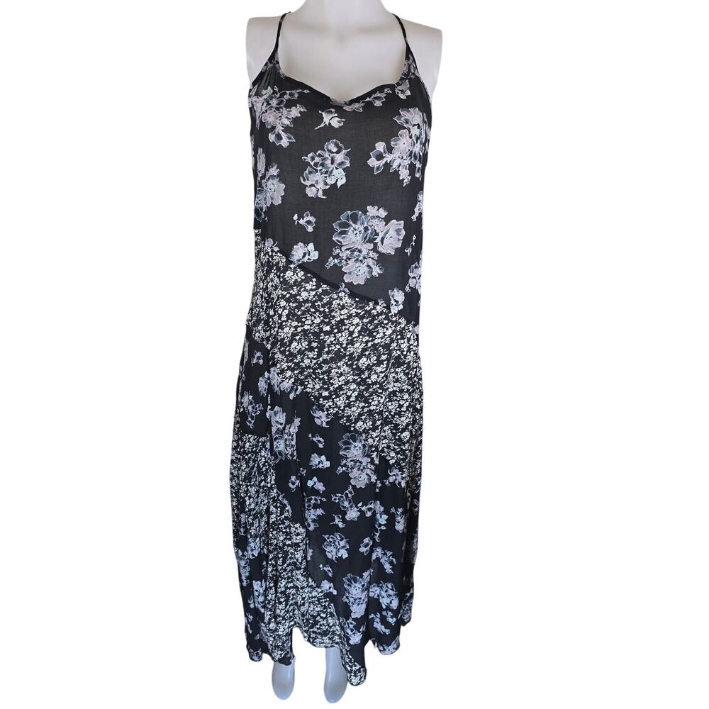 Intimately Free People Black Floral Hankerchief Hem Summer Women's Dress L